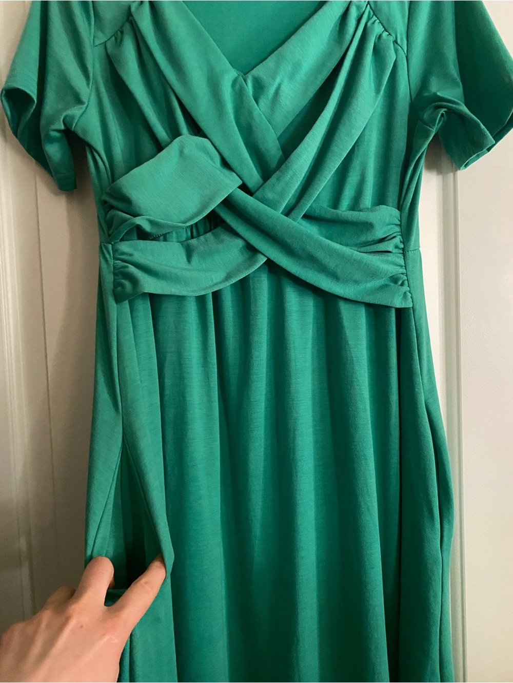 Green Short Sleeve Midi Dress With Pockets and Crossover Detail M - Picture 4 of 5